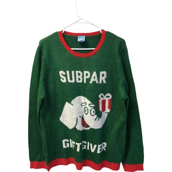 Norther Pole Sweaters - Norther Pole L Green Sweater Pullover Subpar Gift Giver Ugly Xmas Sweater